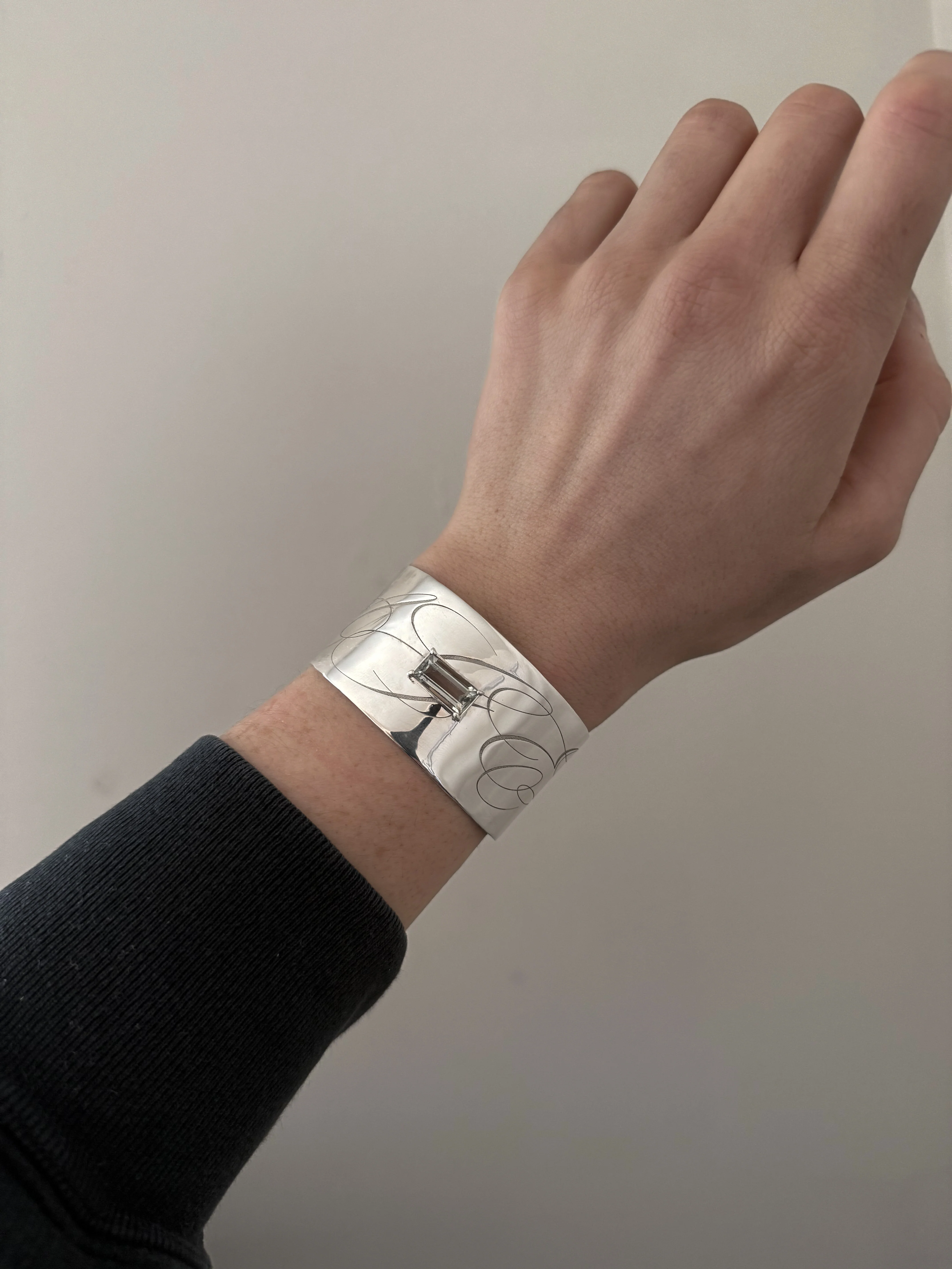 SILVER CUFF WITH GEMSTONE AND CUSTOM ENGRAVING - Image 3